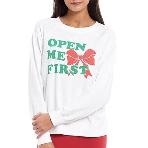 NWT Wildfox Open Me First Crew Neck Holiday Present Graphic Pullover